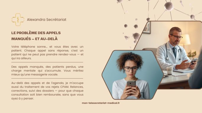 Un médecin et une femme discutent, entourés de graphiques et de textes informatifs.